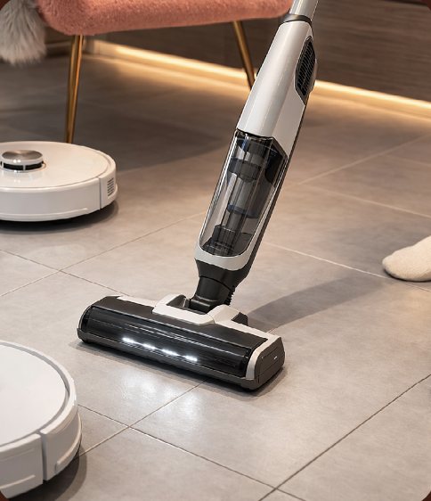 Cordless vacuum on a tiled floor